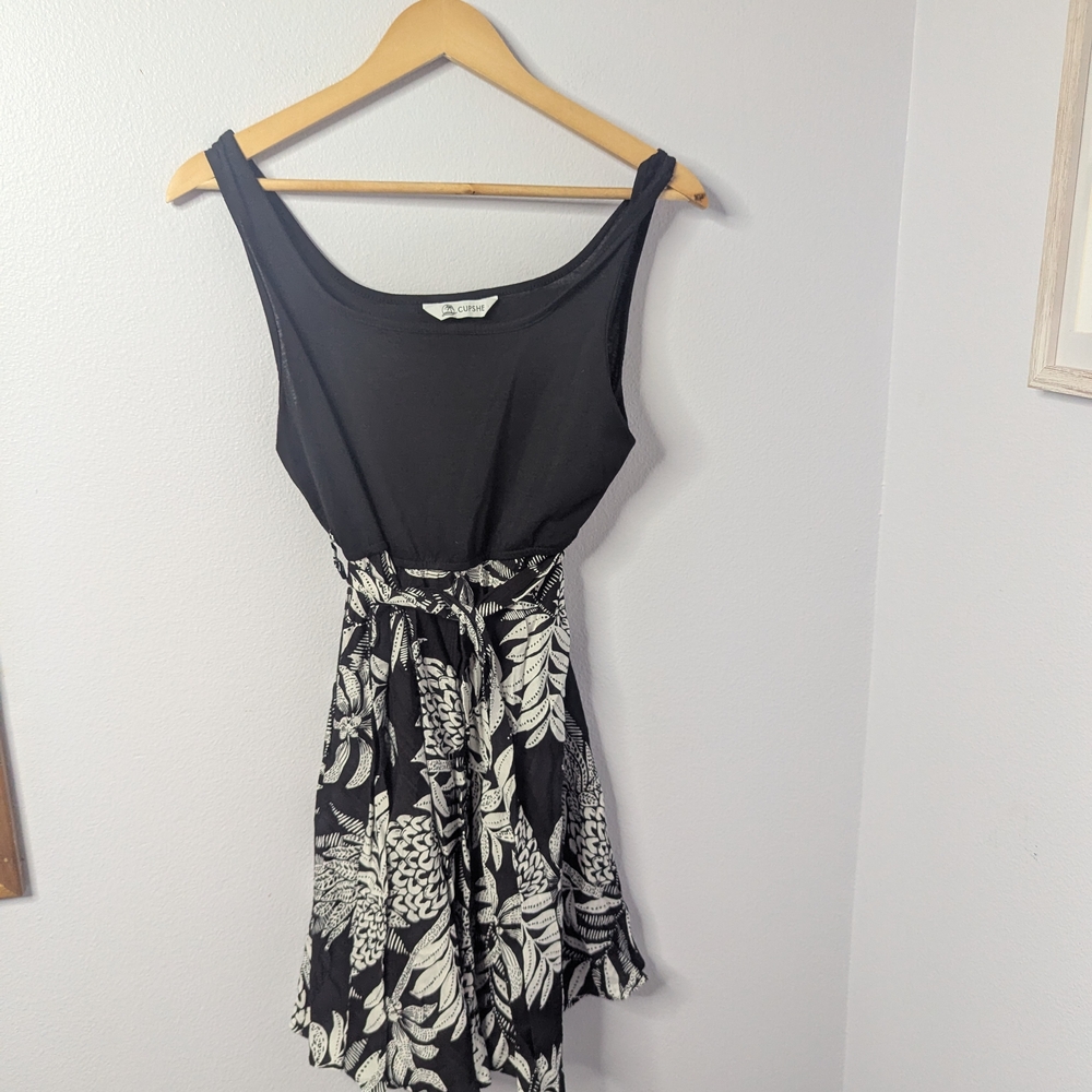 Cupshe Women’s Black Tropical‎ Leaf Dress, Sleeveless Scoop Neck, Size Large